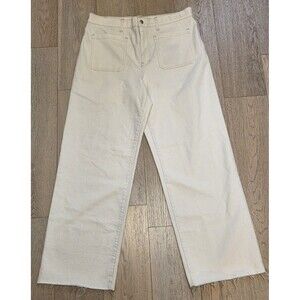 Madewell Emmett Wide Leg Jeans Patch Pocket Ivory 32 High Rise Raw Edge Hem Read